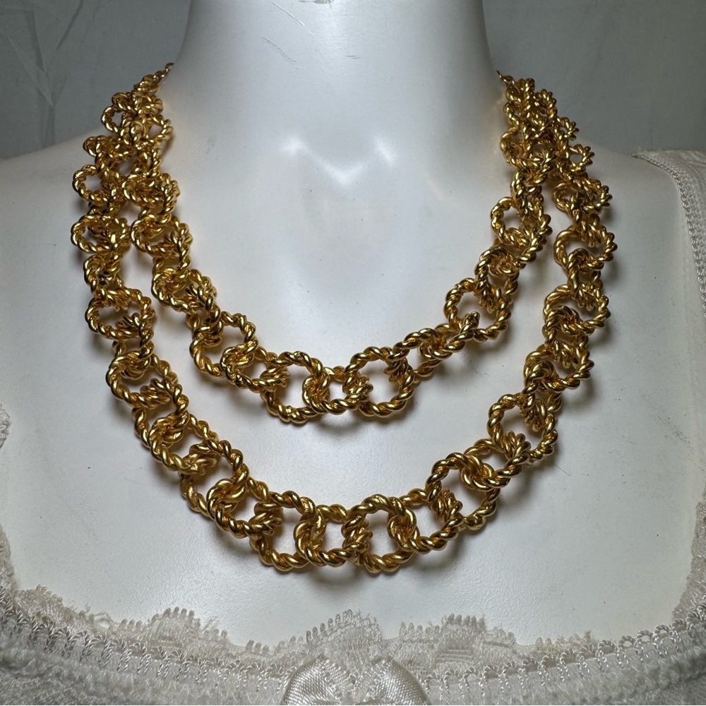 Vintage KARINE SULTAN Elegant Chunky Gold Chain Link Multi Strand Necklace
